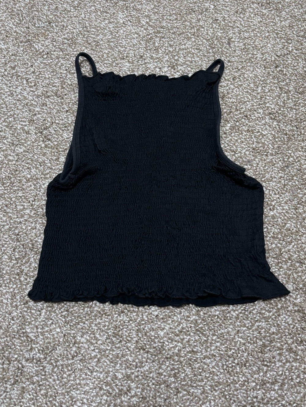 gaze Black Smocked Camisole with Ruffle Hem